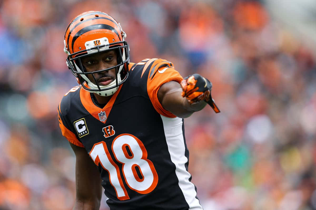 Cincinnati Bengals Speler Wijst Op Veld Achtergrond