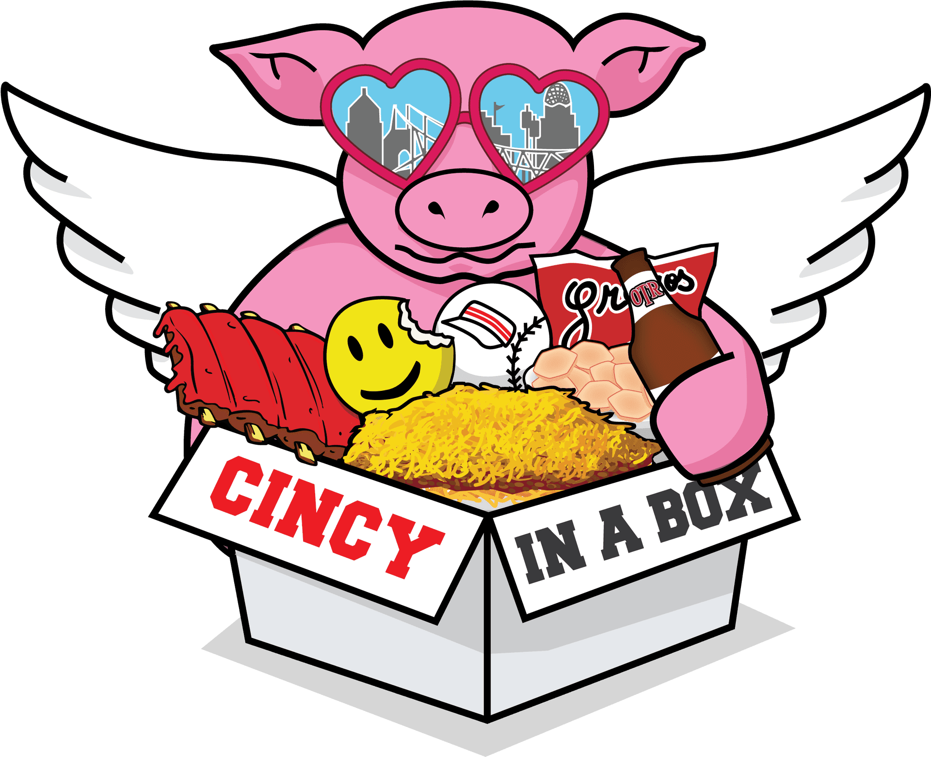 Cincinnati Themed Flying Pig Illustration PNG