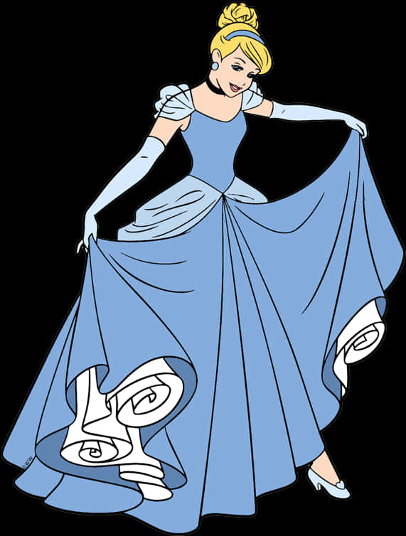 Cinderella Classic Blue Dress Illustration PNG