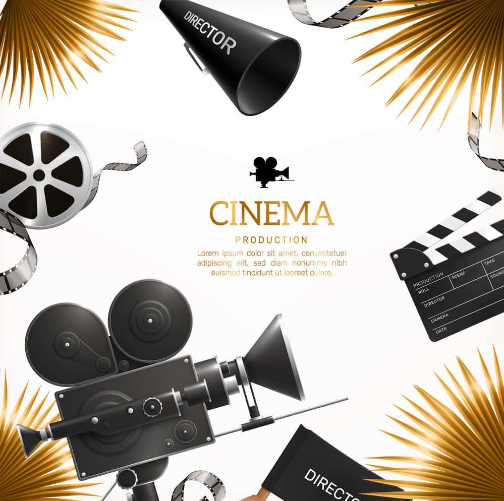 Cinema Production Background With Film Claps And Palm Leaves
