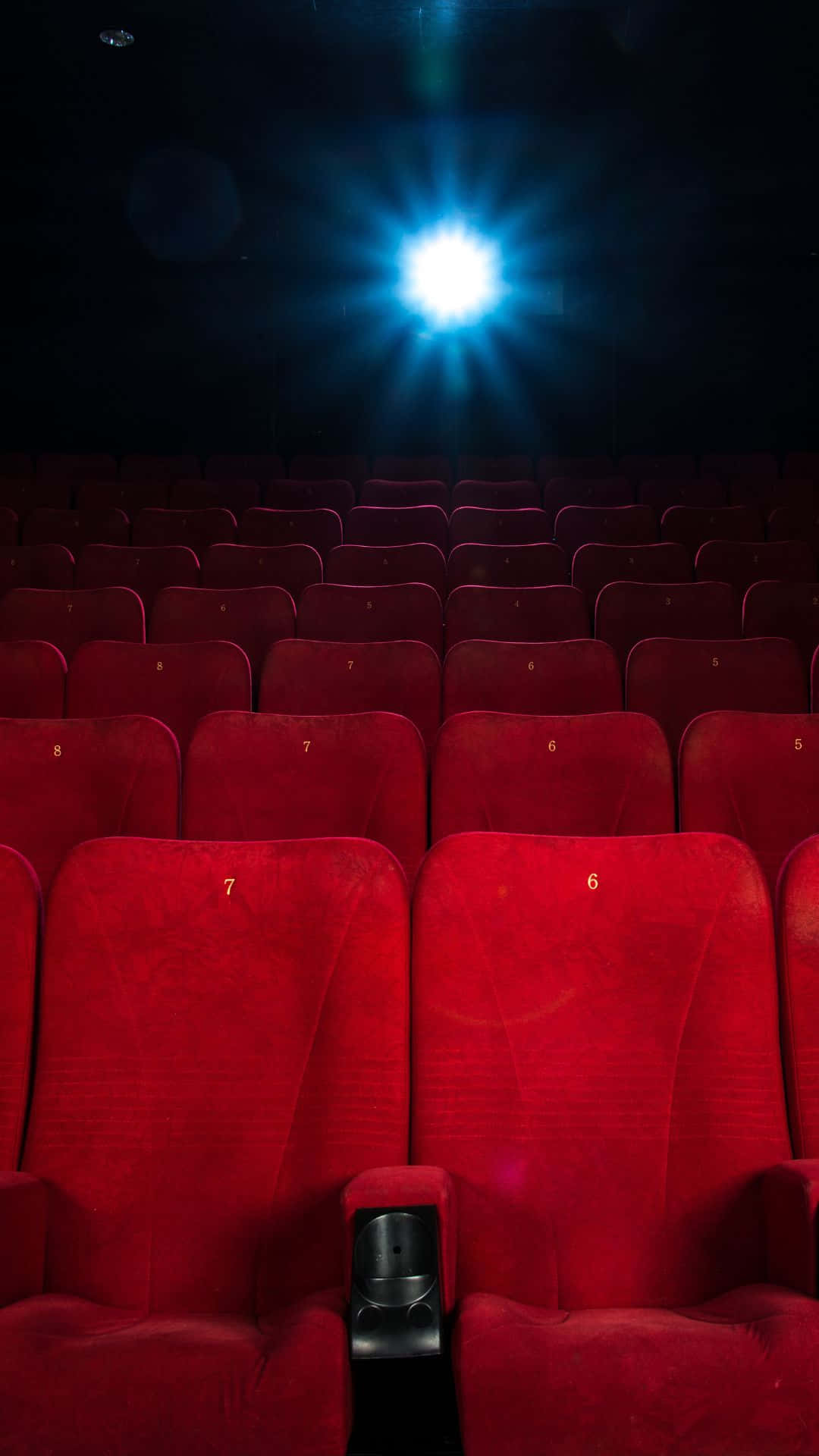 Cinema Zaal Lege Stoelen Onder Spotlight Achtergrond