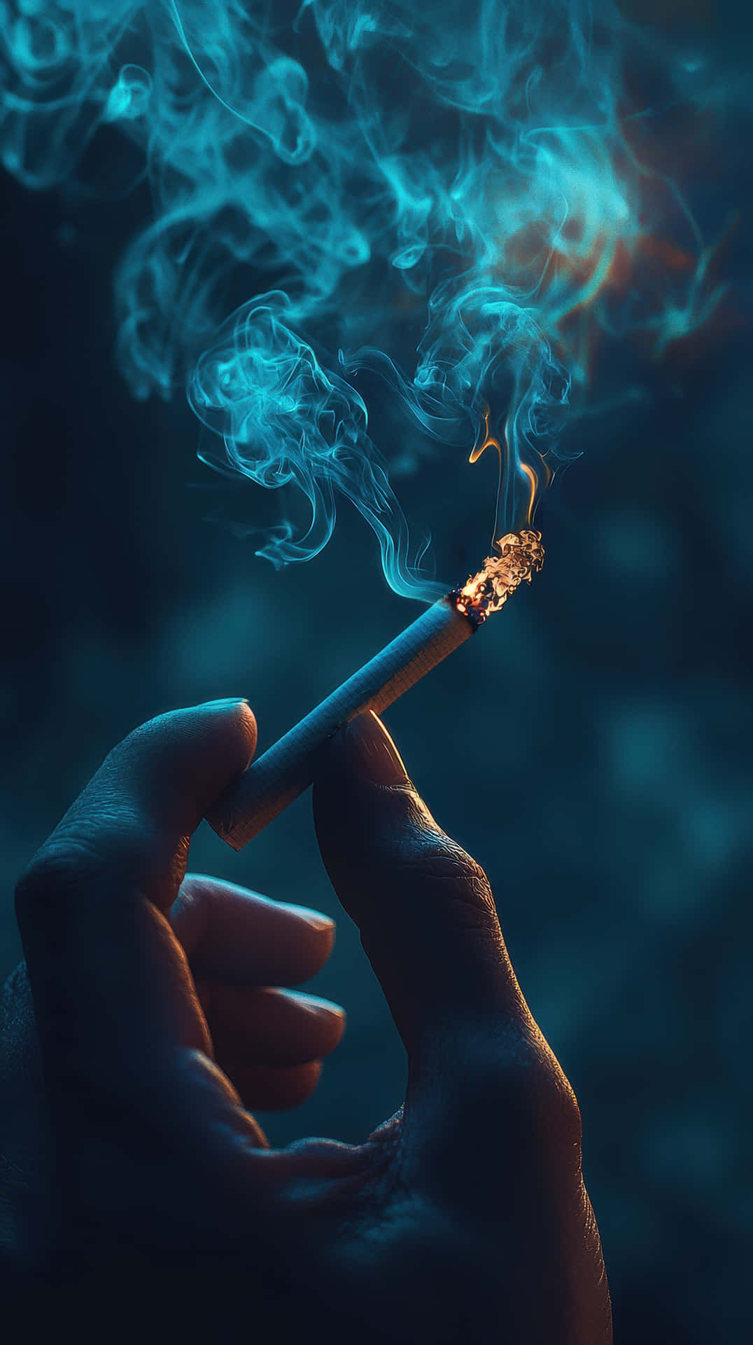Cinematic Close-up Of Glowing Smoking Cigarette In Hand Wallpaper
