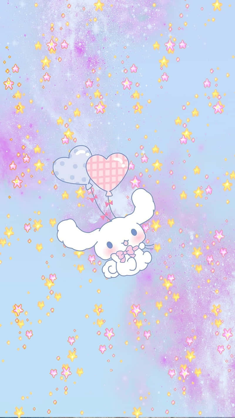 Cinnamoroll Floating With Heart Balloons Wallpaper