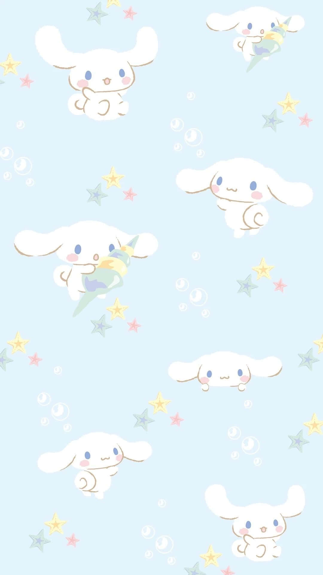 A White And Blue Pattern With White Bunnies Wallpaper