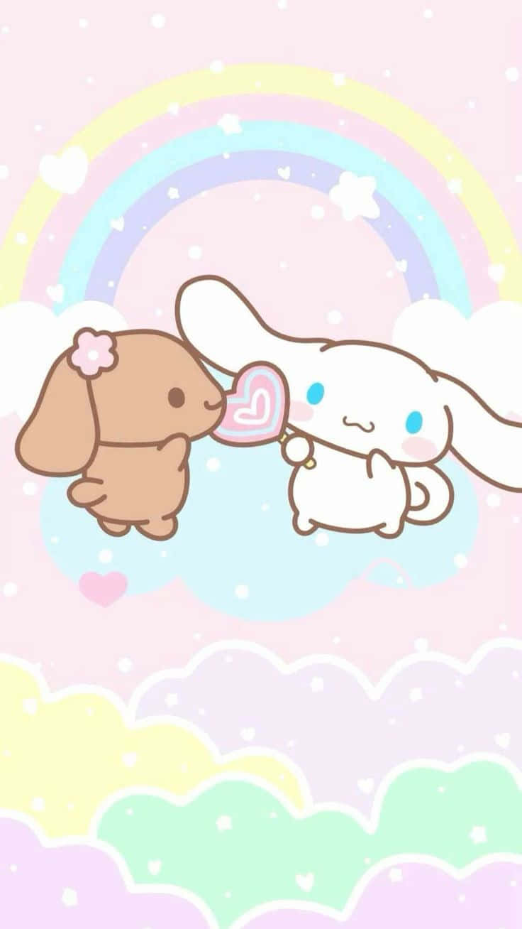 Cinnamoroll En Vriend Regenboog Hart Achtergrond