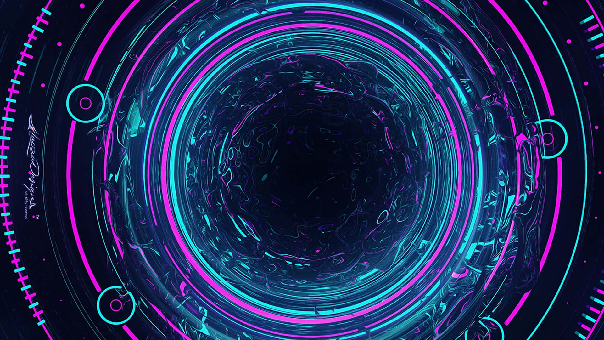 A Circular Neon Light Tunnel With Blue And Purple Lights