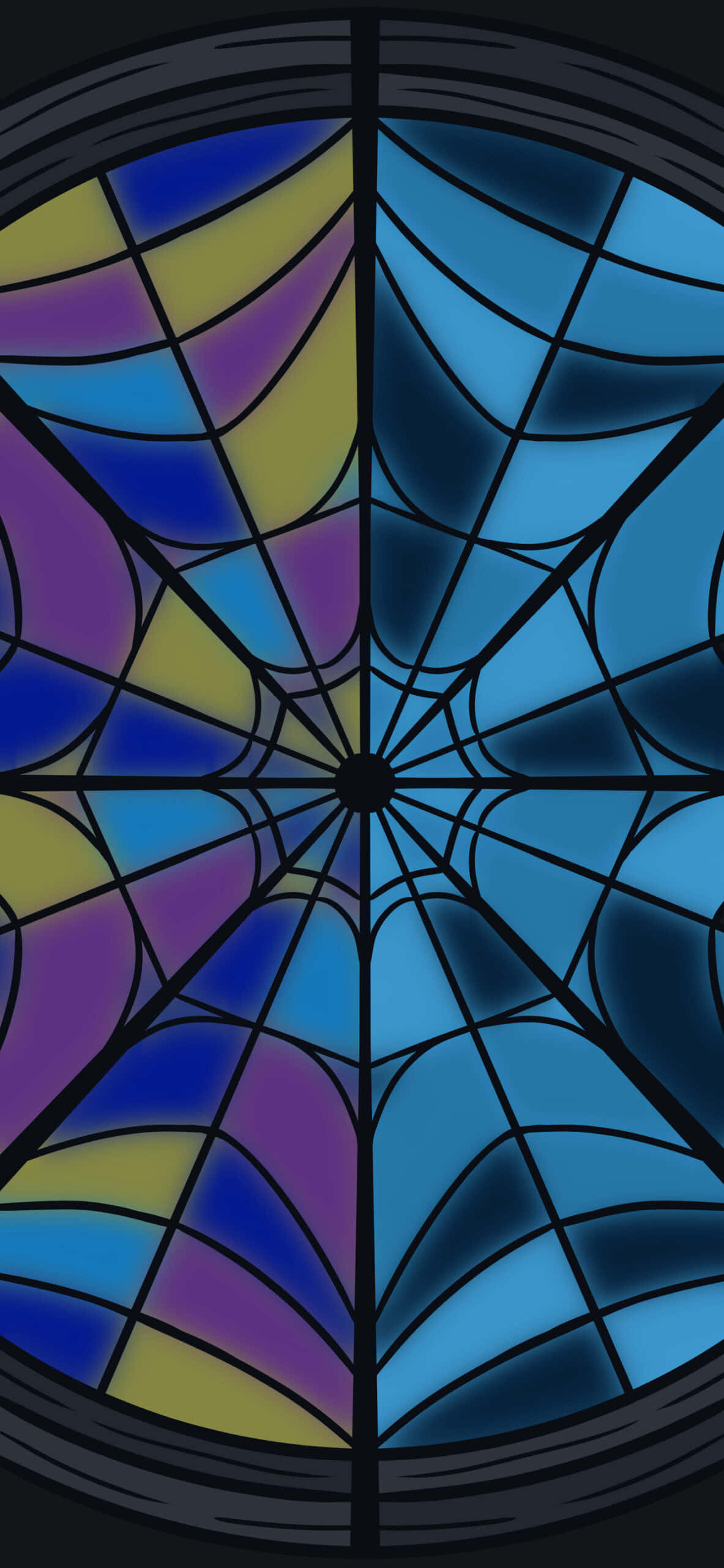 A Stained Glass Window With Blue And Purple Colors