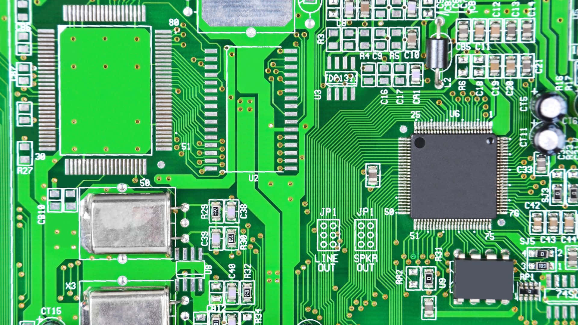 A close up view of a modern circuit board technology