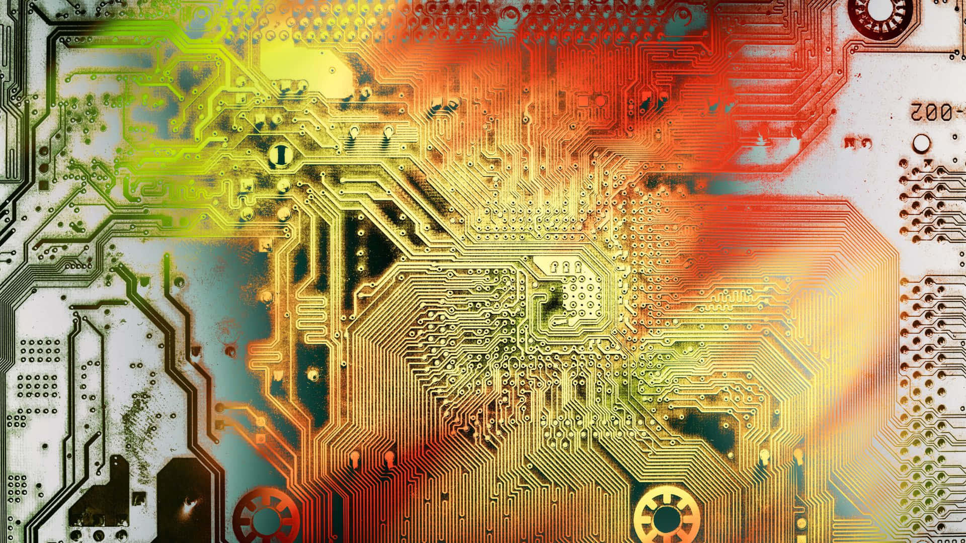 An intricately designed circuit board with a unique pattern of wires