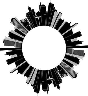 Circular Cityscape Silhouette PNG