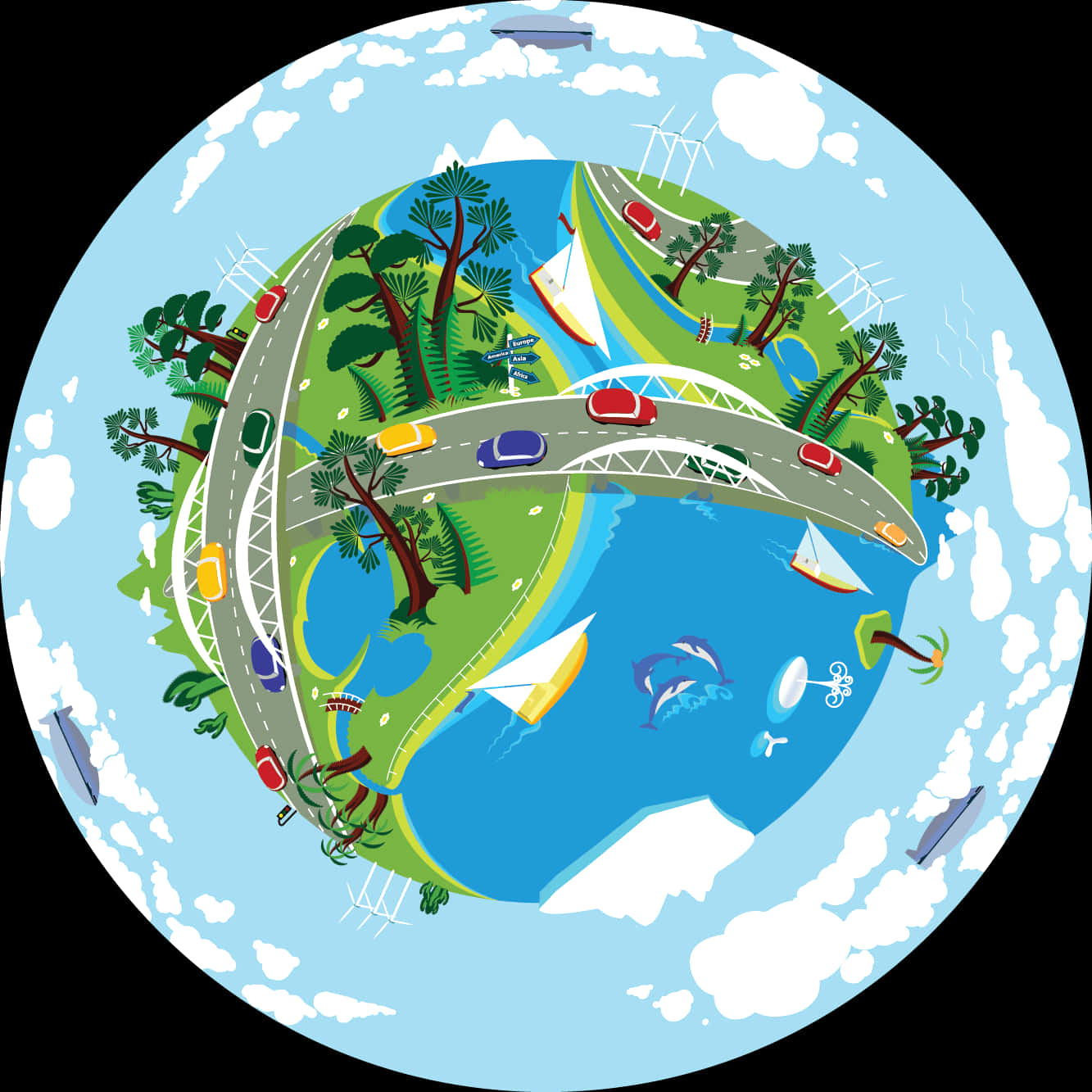 Circular Eco Friendly World Illustration PNG