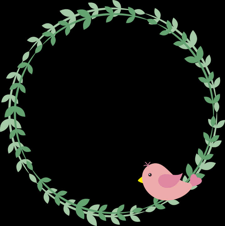 Circular Leaf Framewith Pink Bird PNG