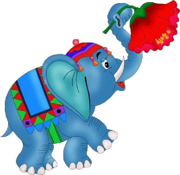 Circus Elephant Cartoon Holding Flower.png PNG