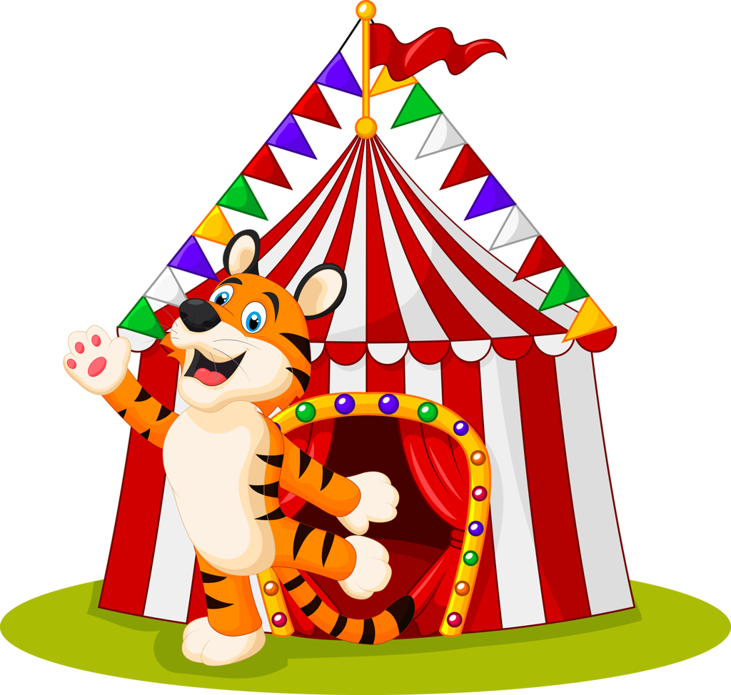 Circus Tent With Cartoon Tiger PNG