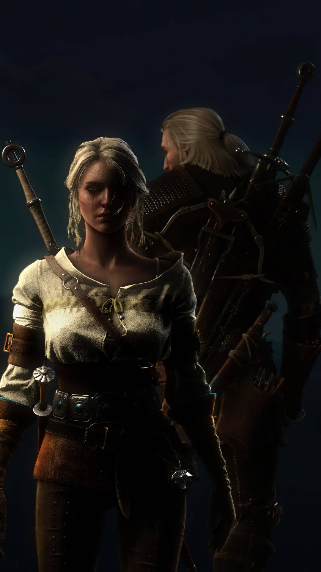 Ciri And Geralt Back-to-back Witcher 3 Iphone Wallpaper