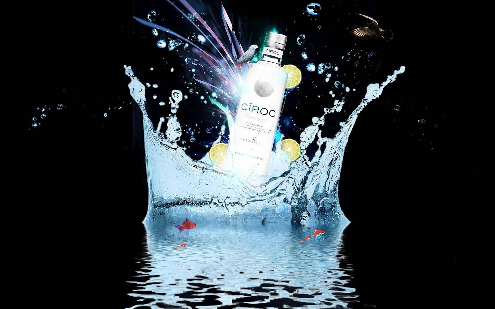 Cirocfranzösischer Wodka, Kokosnuss-flaschen-grafikdesign Wallpaper