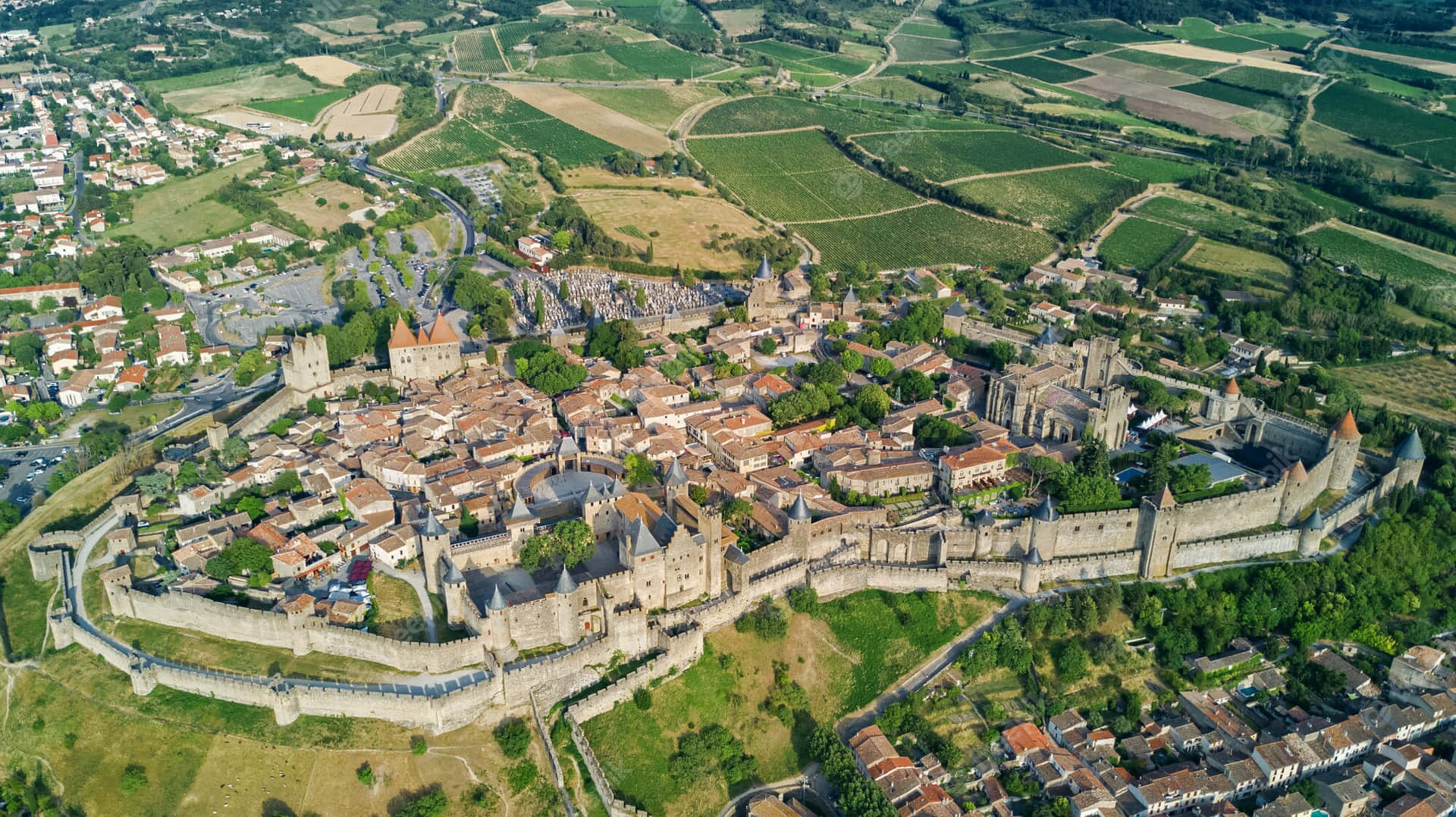 Cite De Carcassonne In France Aerial Shot Picture