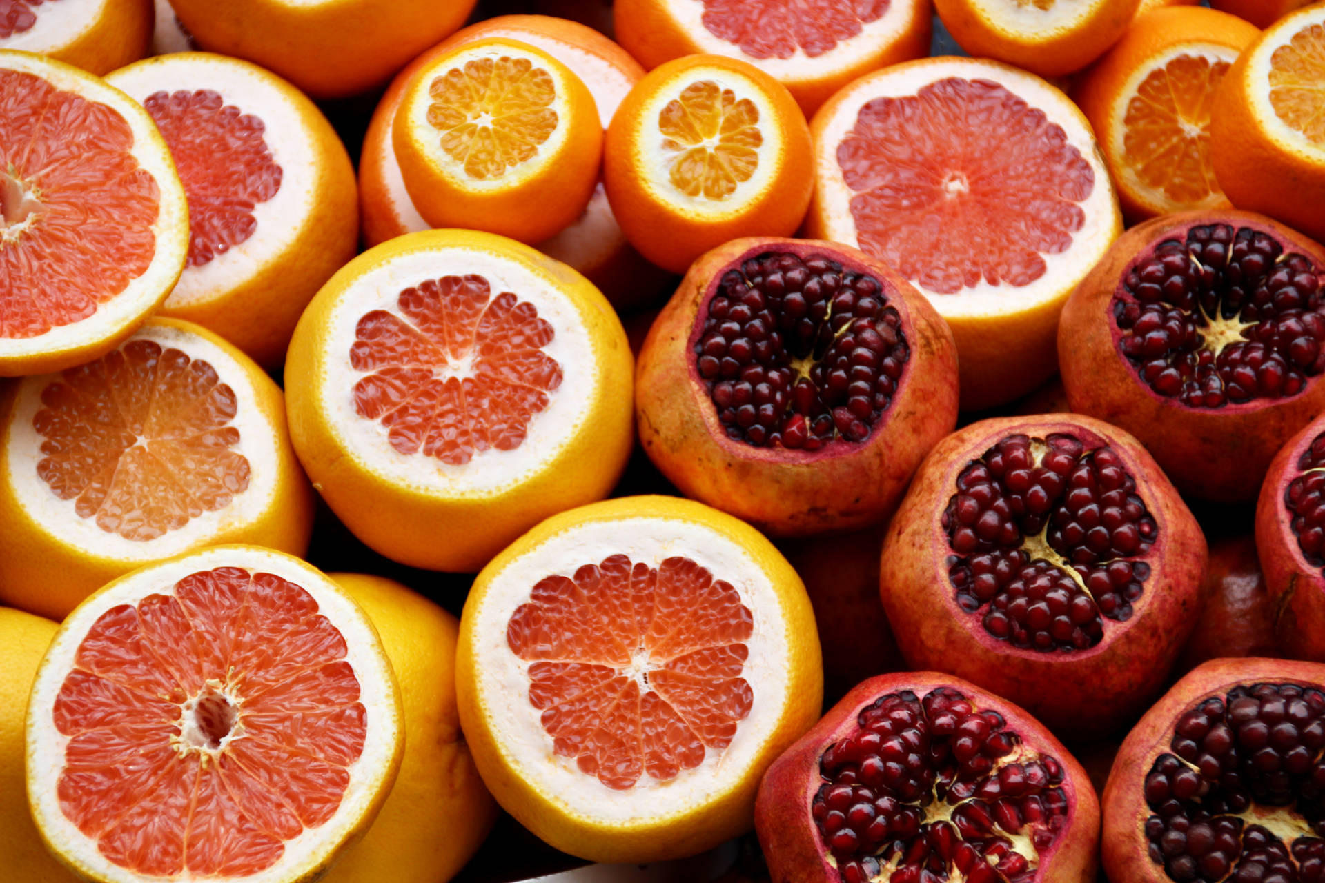 Refreshing Citrus And Pomegranate Fruits Boosting Health Wallpaper