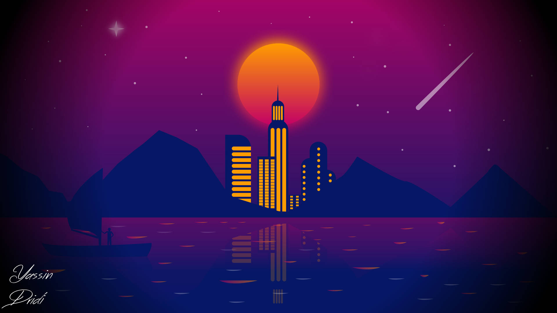 City Art With Shooting Star Wallpaper
