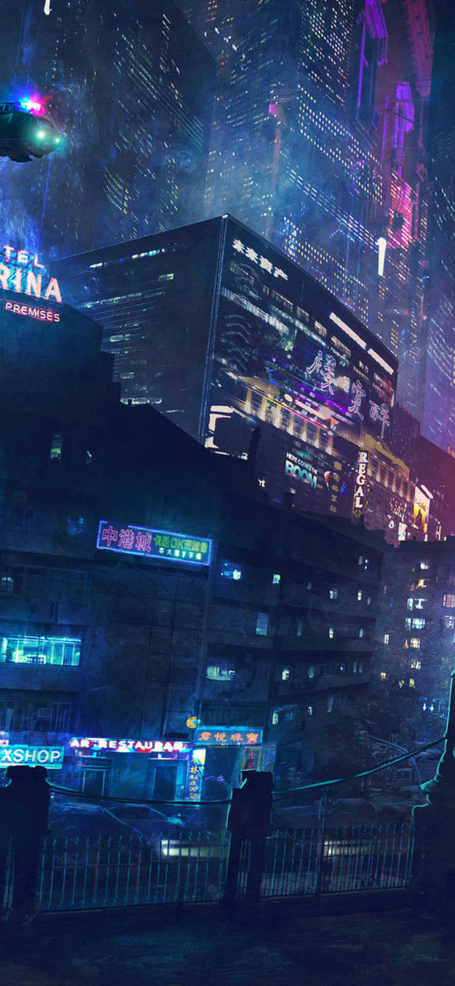 Edificiosde La Ciudad Para Iphone X Con Temática Cyberpunk. Fondo de pantalla