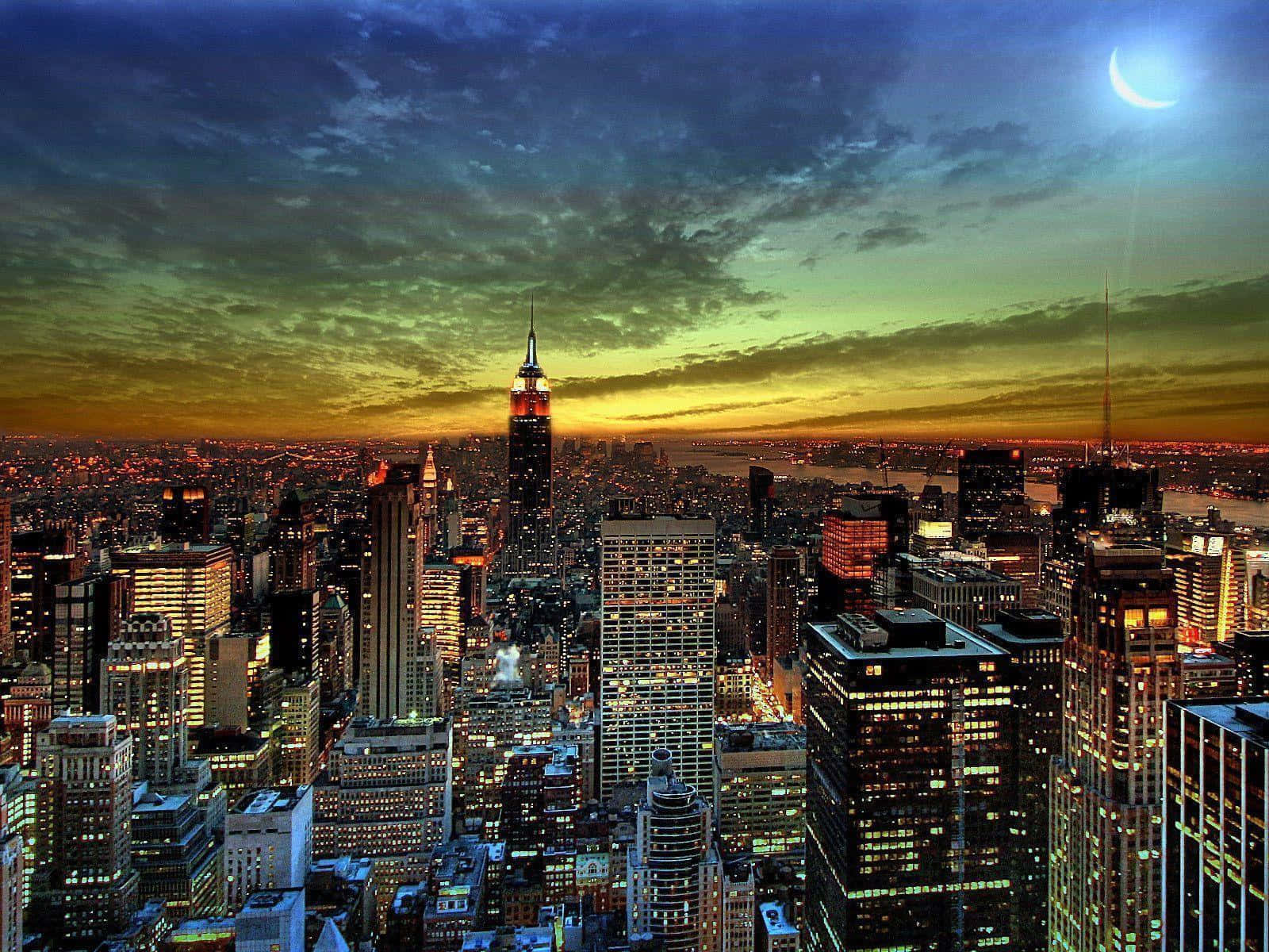 Crescent Moon On New York City Desktop Wallpaper