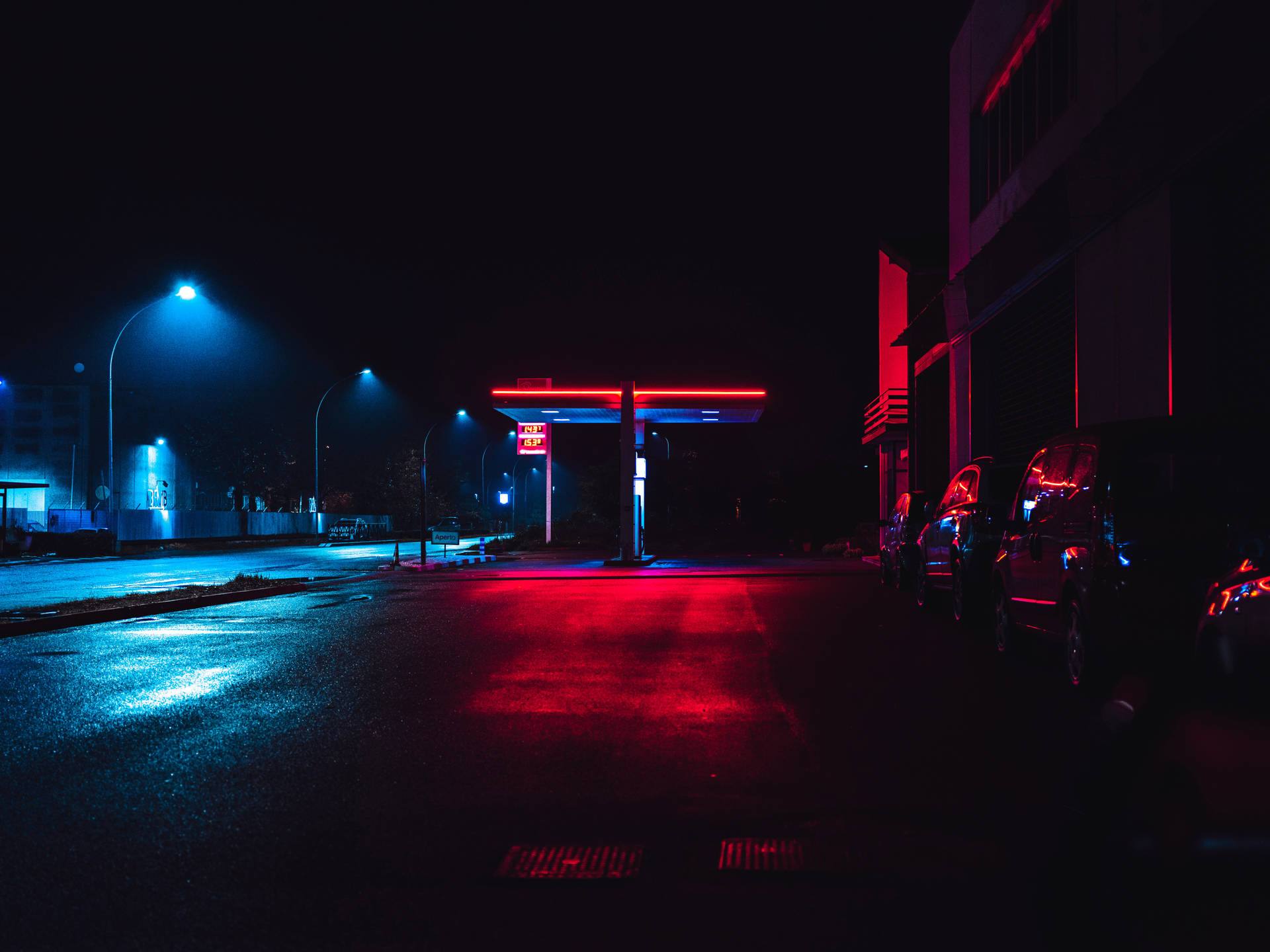 City Gasoline Station Neon Light Wallpaper