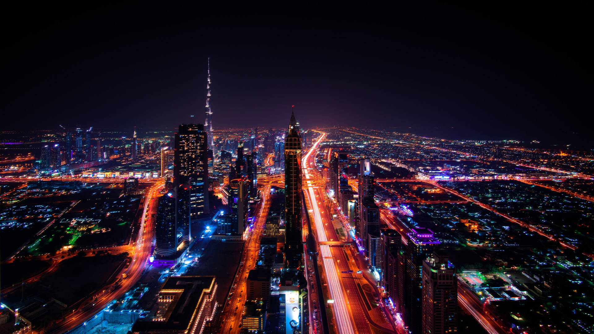 Lucesde La Ciudad De Dubai En 4k. Fondo de pantalla