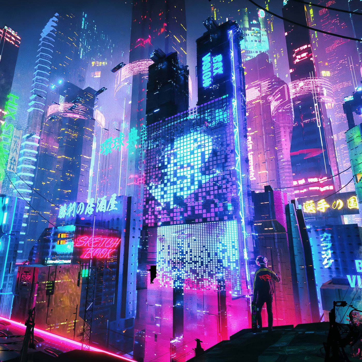 Neon Lights Illuminating the City Nightscape Wallpaper