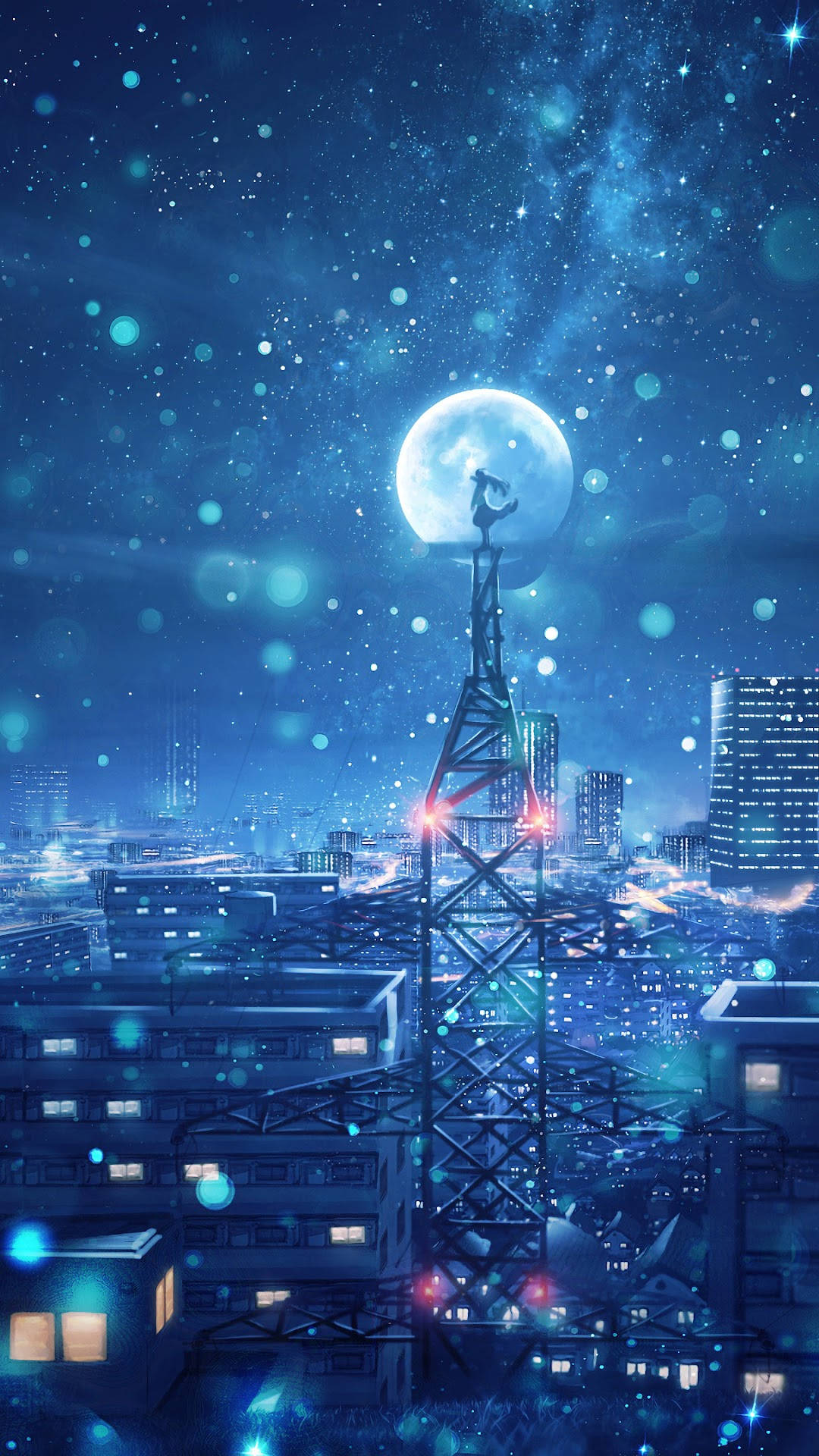 City Night Sky Anime Telefon Wallpaper
