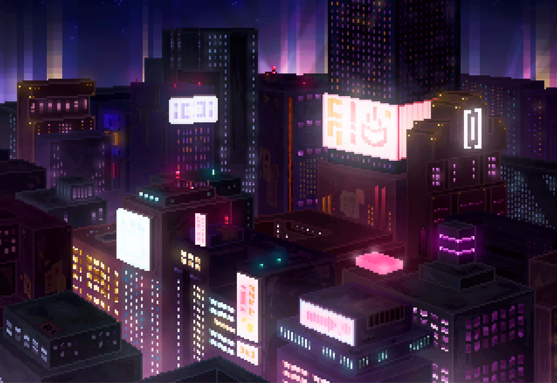 Bright City Pixel Art Wallpaper