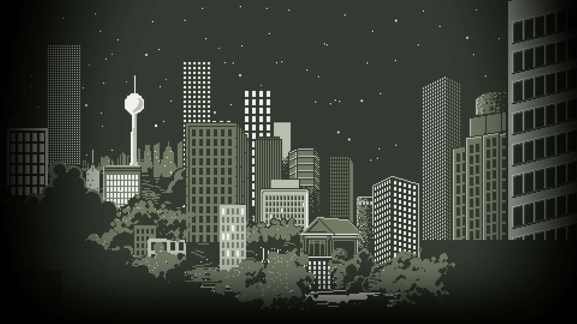 Monochrome City Pixel Art Wallpaper