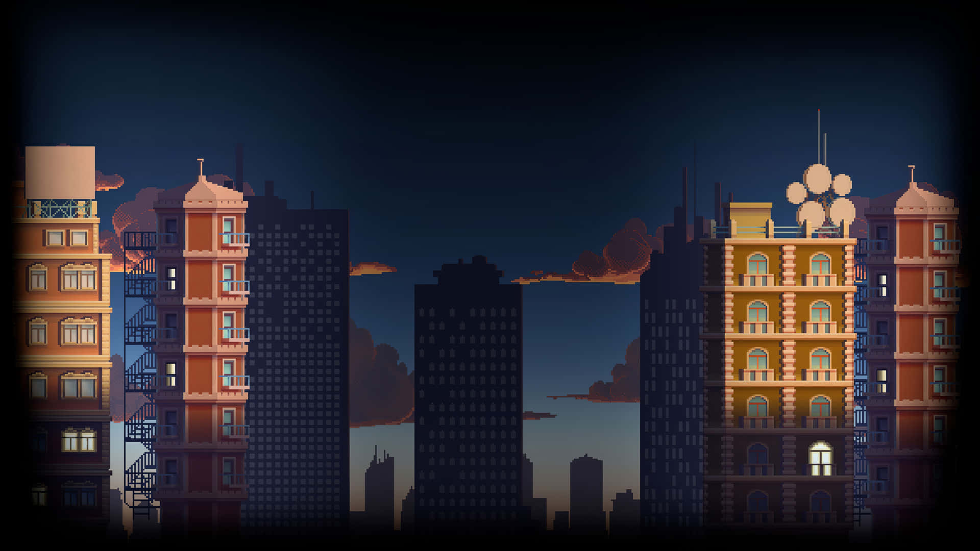 A City Dotted with Colorful Pixel Art Wallpaper