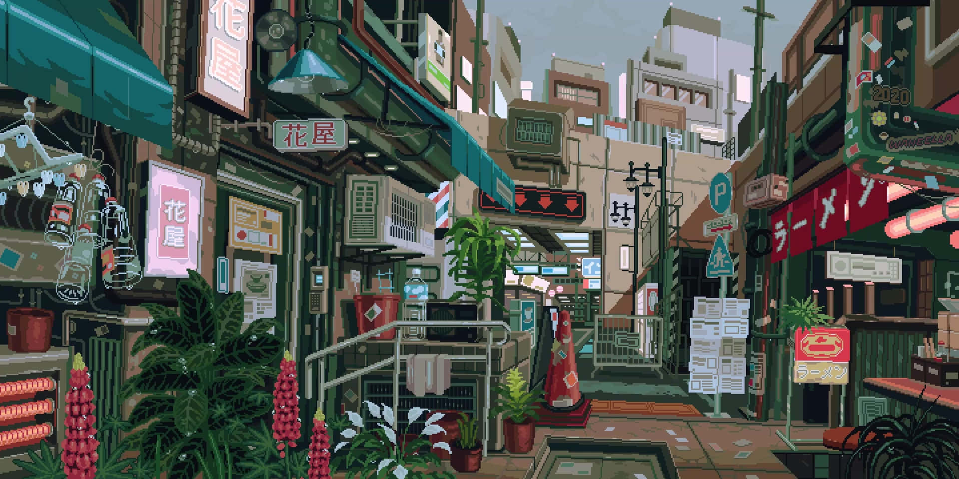 Eccentric Pixel Art Cityscape Wallpaper