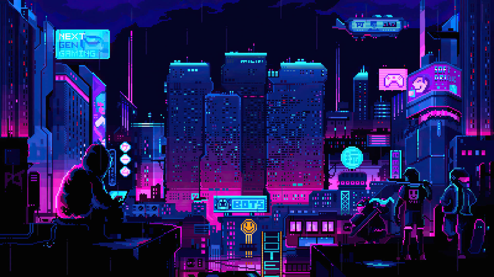 Neon City Pixel Art Wallpaper