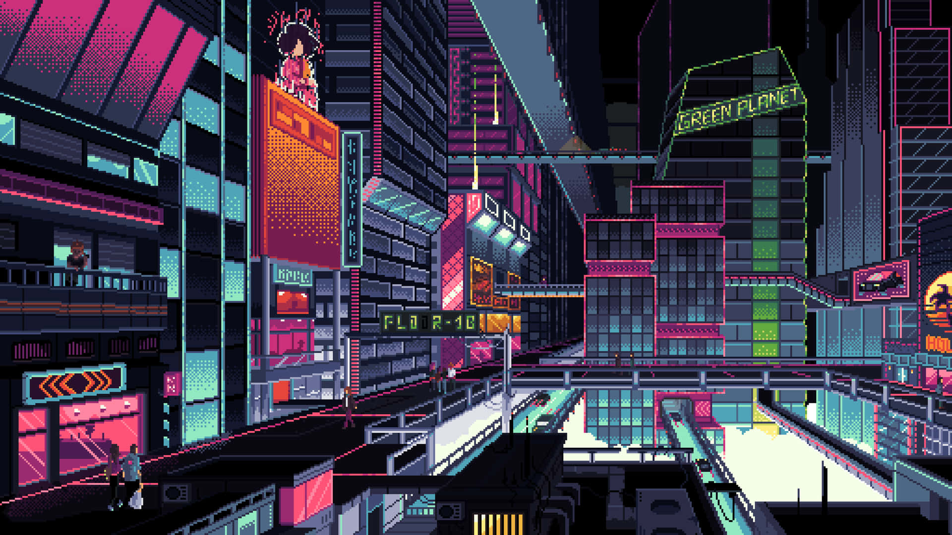 "Pixel Art of a City Scene" Wallpaper