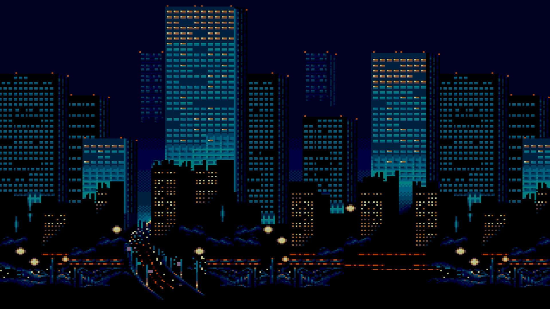 Cittàluminosa Con Pixel Art Sfondo
