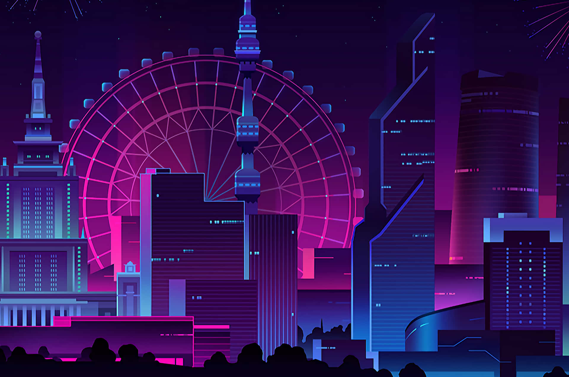 Vibrant City Pixel Art Wallpaper