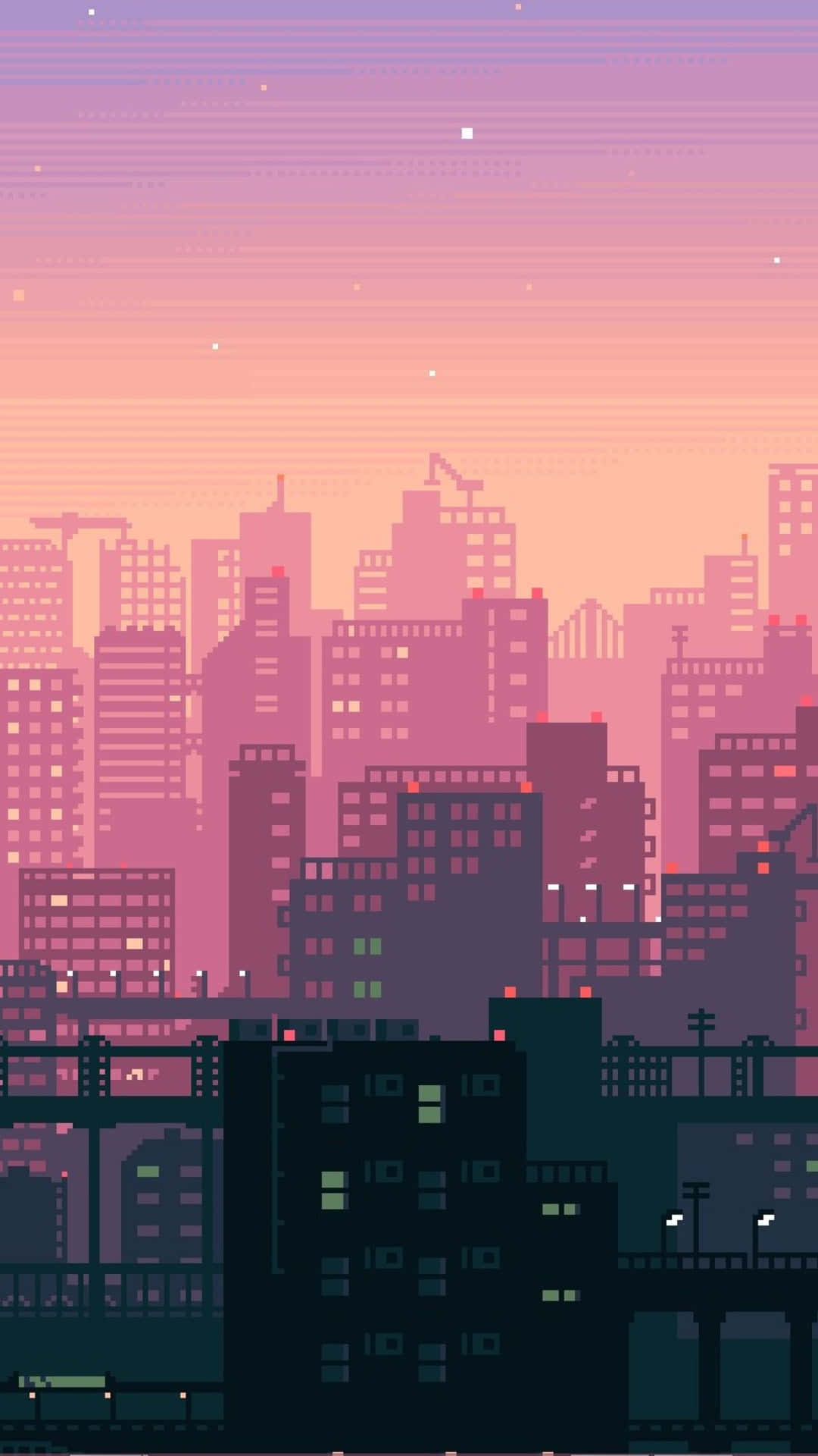 Sunset City Pixel Art Wallpaper
