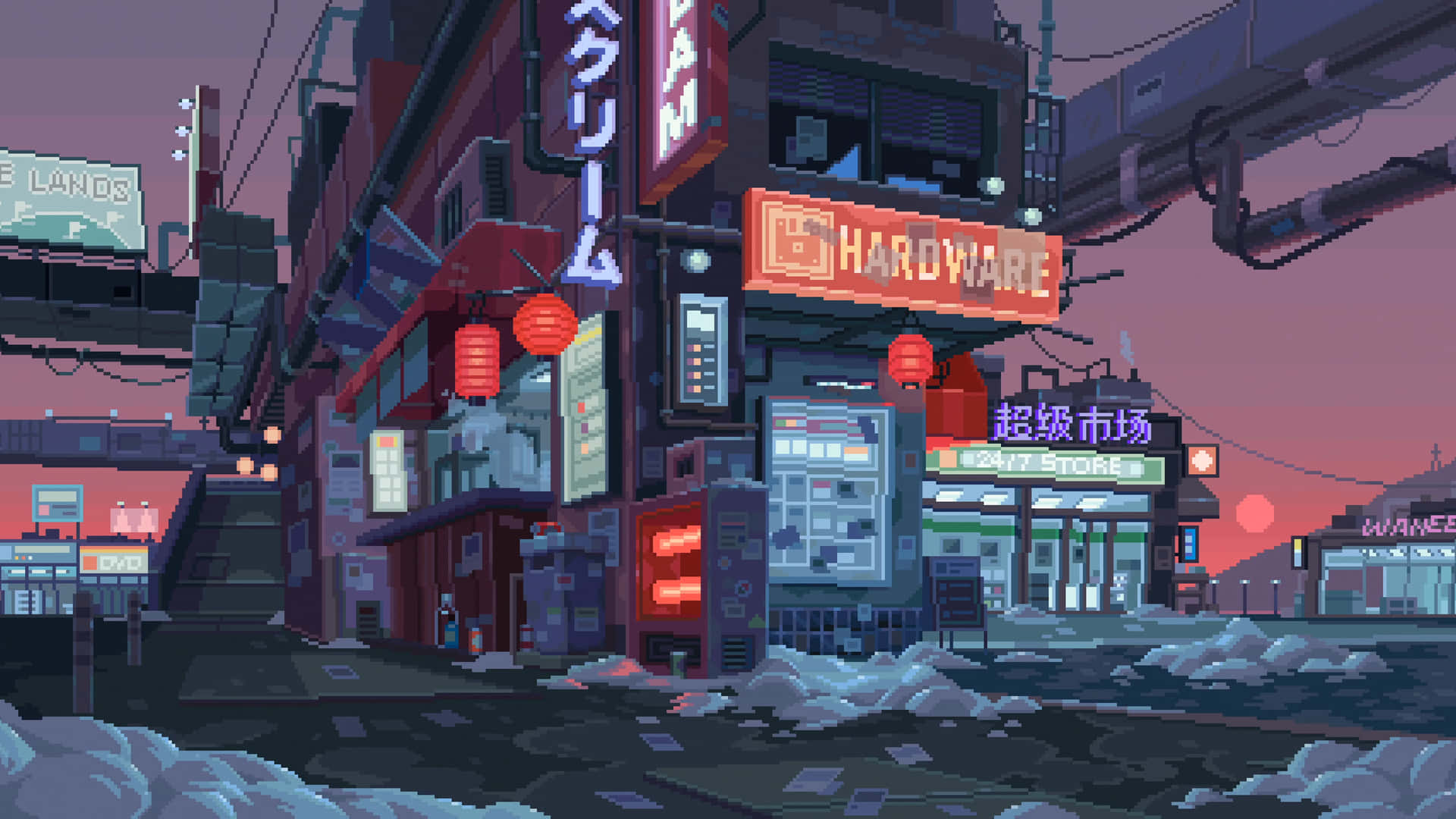 pixel cityscape wallpaper