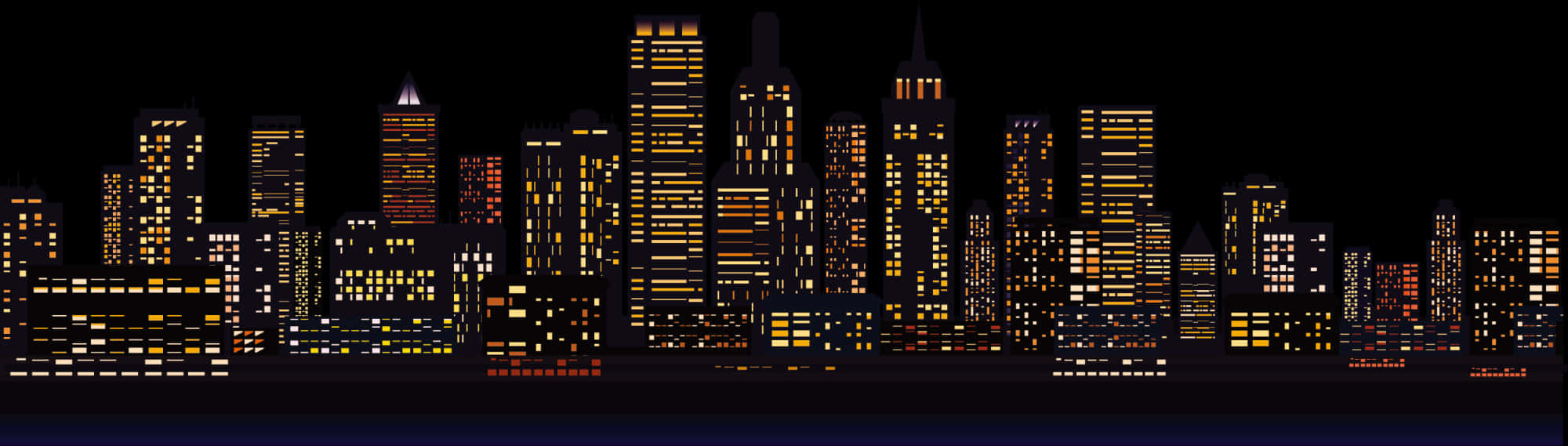 City Skyline Night Illustration PNG
