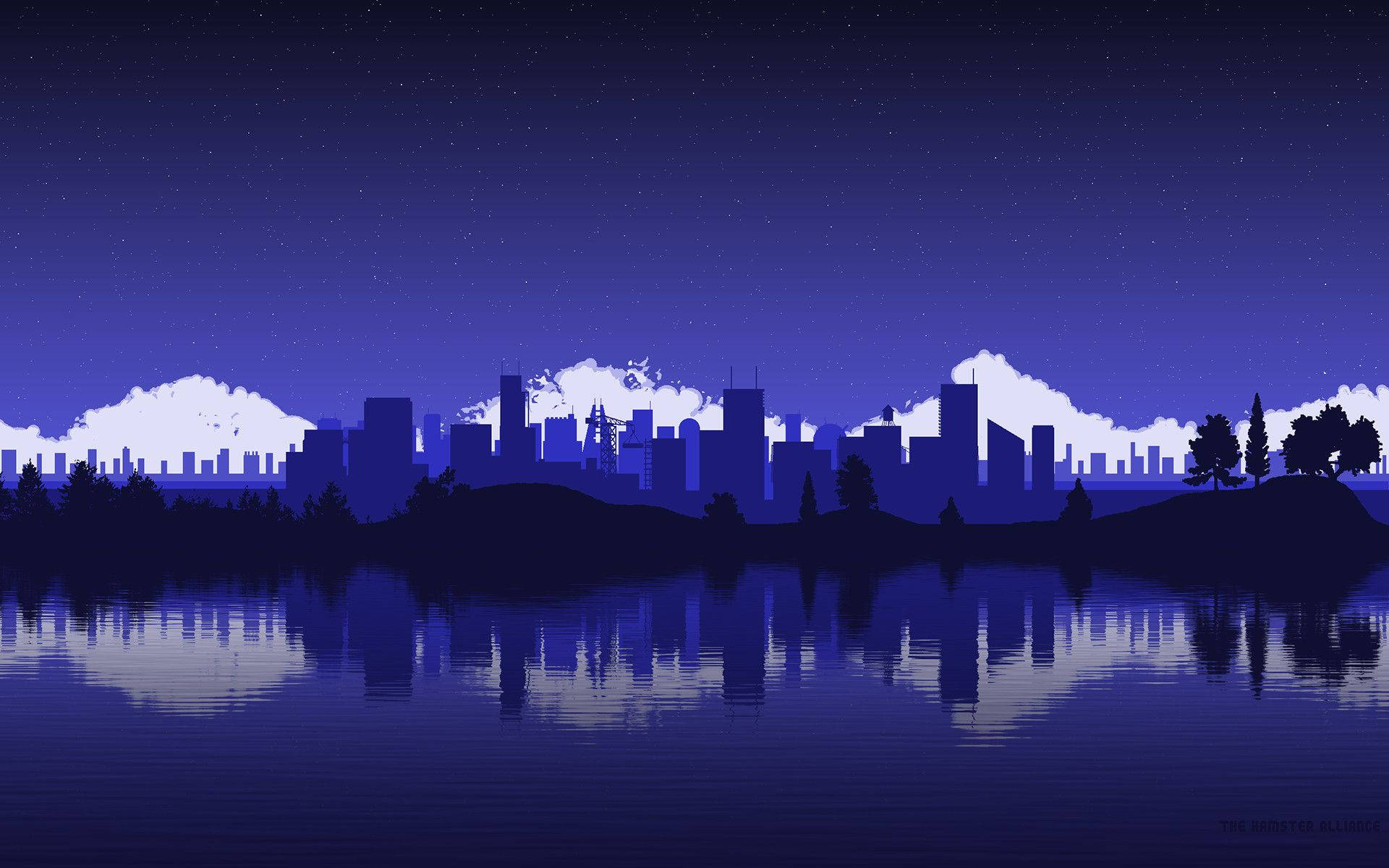 City Skyline On Lake Pixel Art