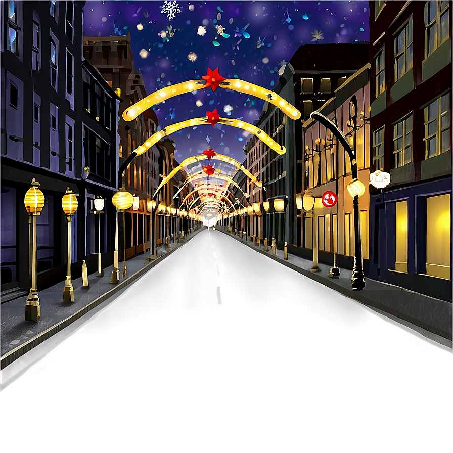 City Street With Christmas Lights Png Qlb96 PNG