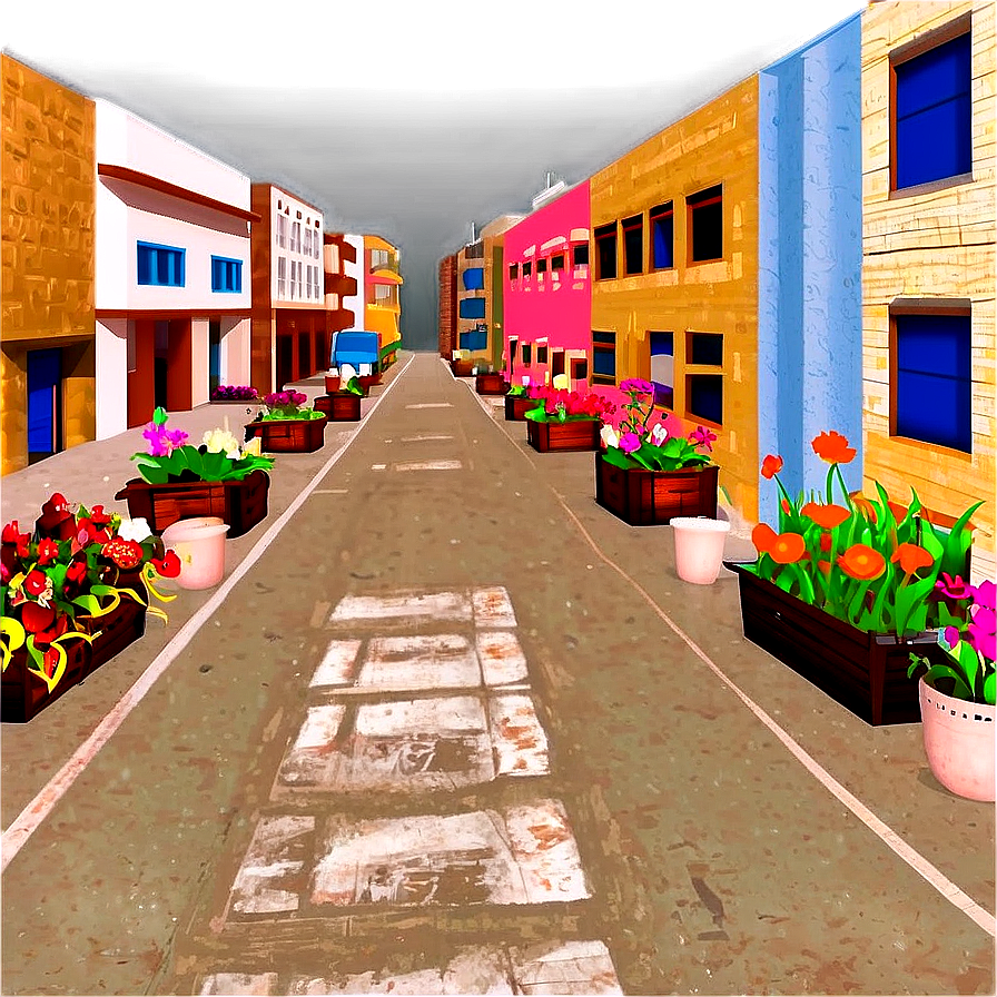 City Street With Flower Baskets Png Lmu68 PNG