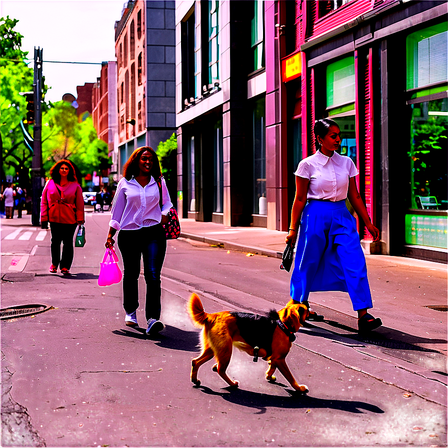 City Street With Pet Walkers Png Mtf PNG