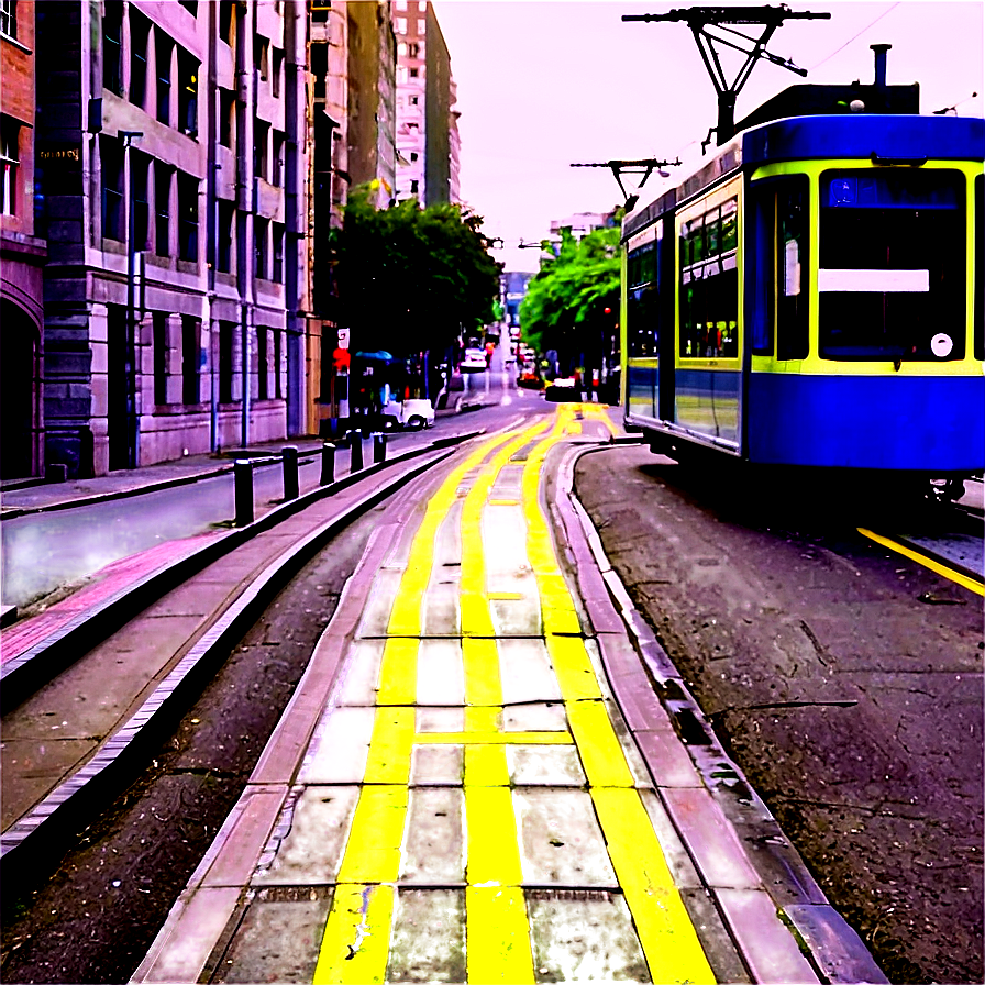 City Street With Tram Lines Png 06252024 PNG