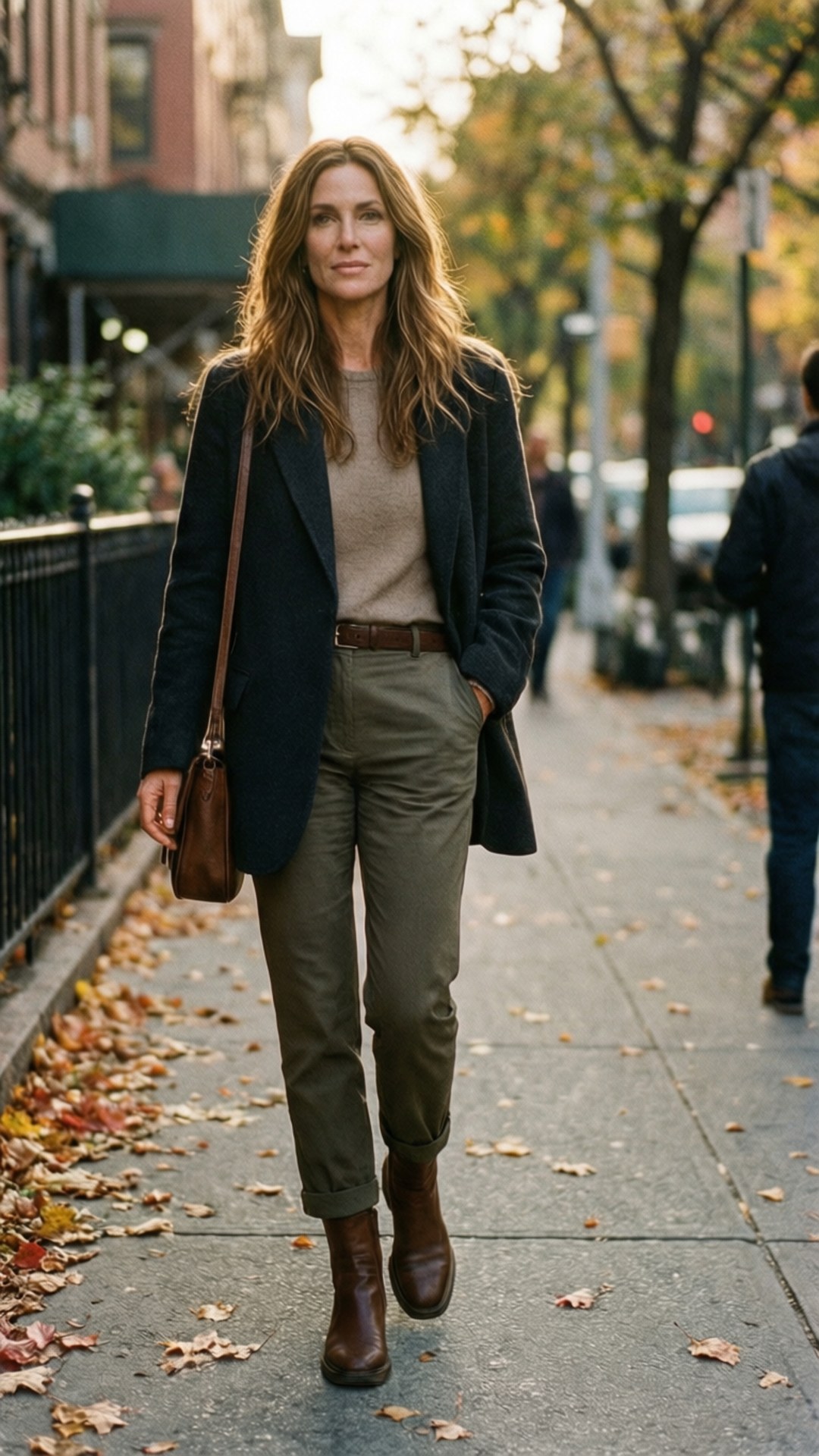 Michelle Trachtenberg enjoys a casual walk in the city during autumn.