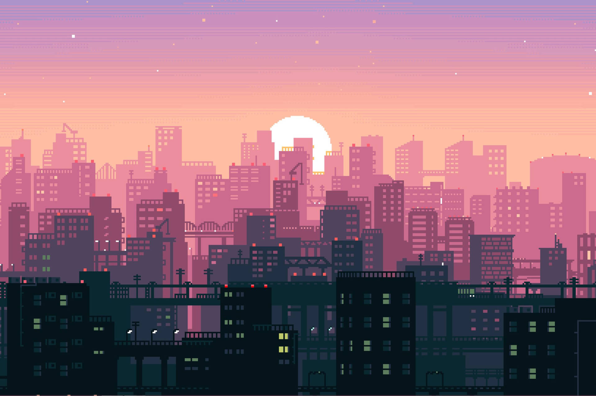 City Sunset Aesthetic Art Desktop