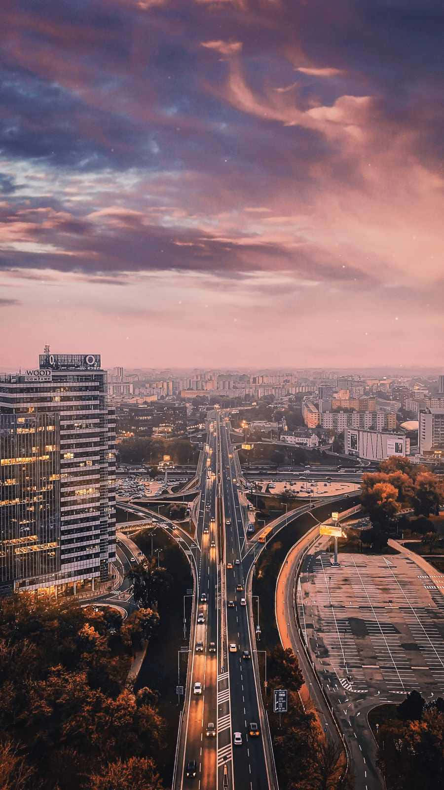 Highway City Sunset Iphone Wallpaper