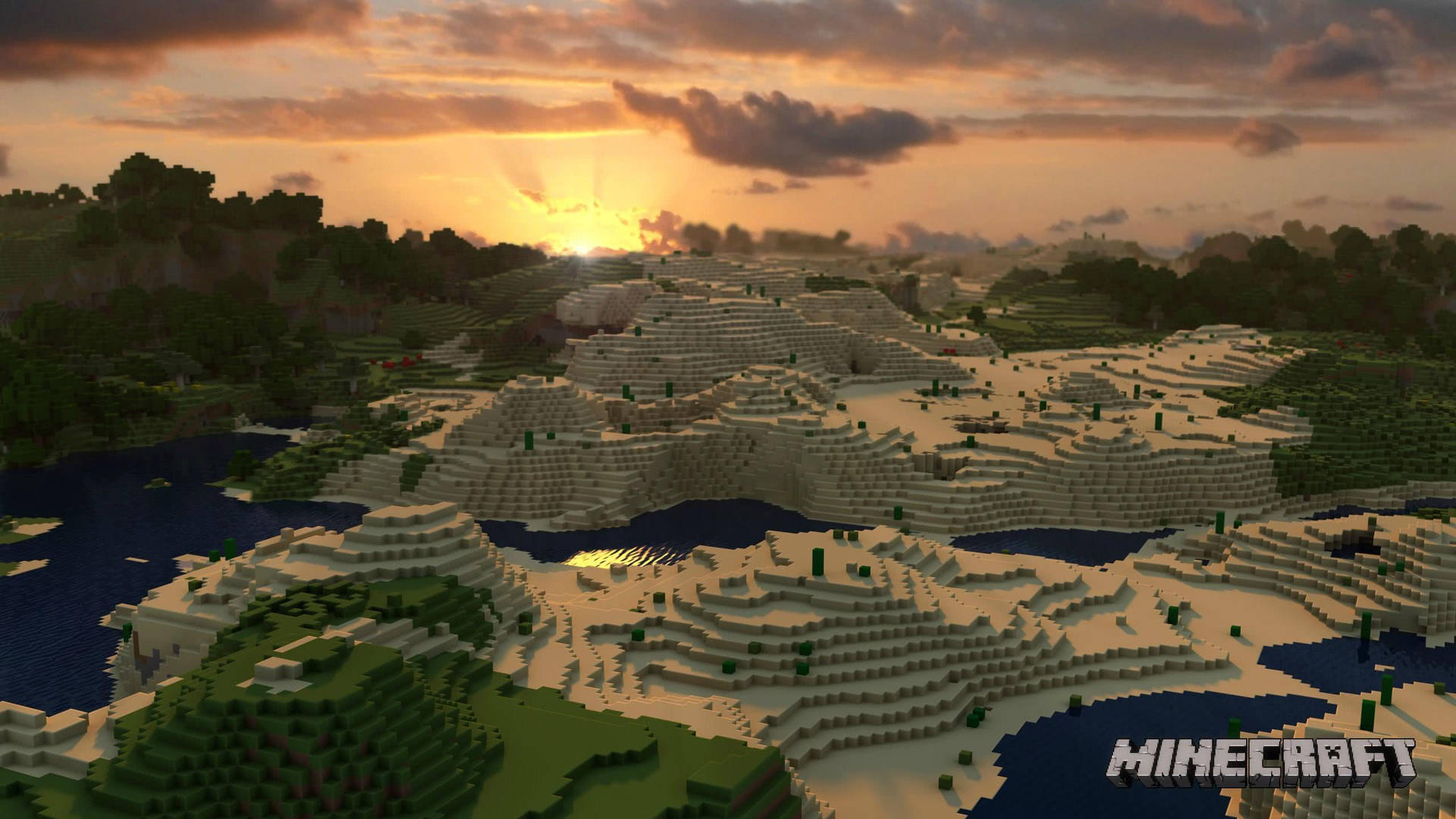 City Sunset On Minecraft Landscape Background