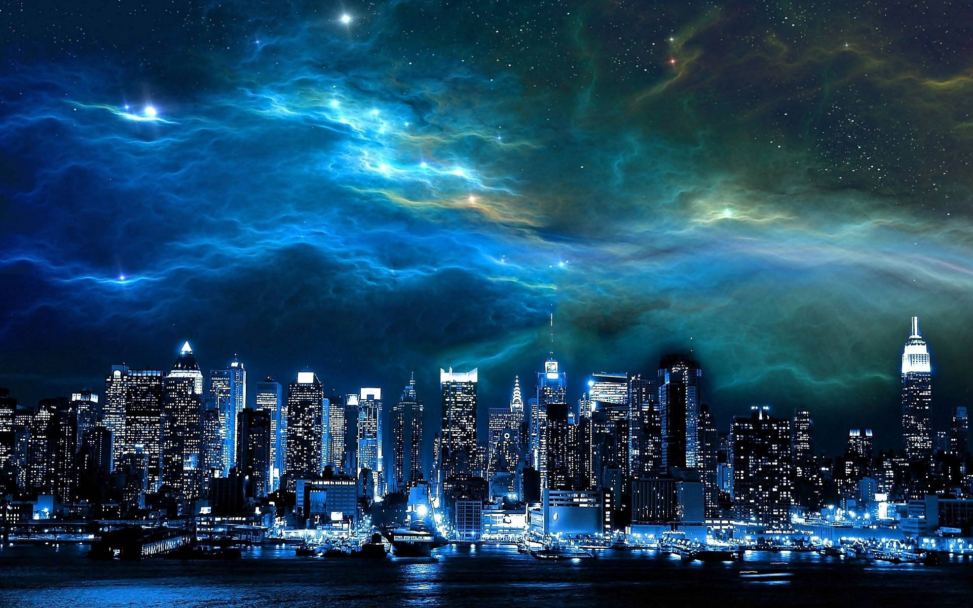 Cityscape Blue Clouds Night Wallpaper